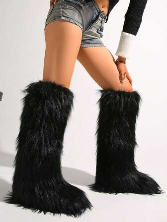 2025 Herbst/Winter Neue Hohe Stiefel & Overknee Schneestiefel, Warme Stiefel mit Kunstfell Futter für modebewusste Frauen