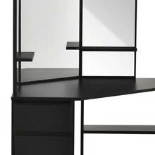 HOMCOM Corner Vanity Desk With Mirror, Makeup Vanity Table With 5 Drawers And Open Shelves, Dressing Table With 3-Piece Mirror For Bedroom, Black - 黑色 - 查看 7