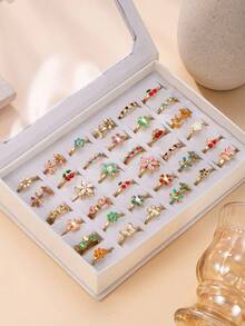 Bộ 3/6/9/12/18/24 chiếc nhẫn nhựa nhiều thành phần hình bướm, anh đào, hoa dễ thương thời trang, phù hợp cho thanh thiếu niên, bé trai và bé gái đeo hàng ngày (Kiểu dáng và kích cỡ ngẫu nhiên, không có hộp quà tặng) - Nhiều màu - Xem 3