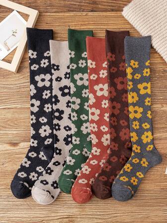 1 Pair Women's Ditsy Floral Knee,High Socks, Fashionable And Versatile For Autumn/Winter, Cozy Socks