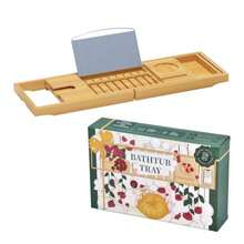 Luxury Bamboo Bathtub Tray Wooden Expandable Caddy With Book Tablet Wine Holder Gift Idea
