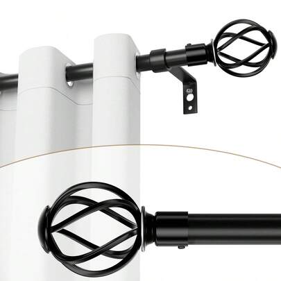 1 Set Heavy Duty Adjustable Curtain Rods For Windows 21-158 Inch With Twisted Decorative Cage Finials, Black Curtain Rod Set With Brackets, Ideal For Window & Shower Curtains, Home Decor, Curtains For Bedroom, 5/8" Diameter Curtain Rod