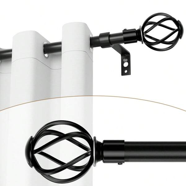 1 Set Heavy Duty Adjustable Curtain Rods For Windows 21-158 Inch With Twisted Decorative Cage Finials, Black Curtain Rod Set With Brackets, Ideal For Window & Shower Curtains, Home Decor, Curtains For Bedroom, 5/8" Diameter Curtain Rod