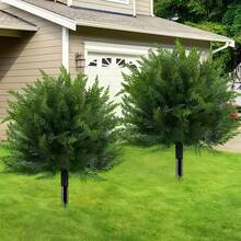 1/2 Pack Artificial Plants For Outdoor,  Artificial Cedar Topiary Tree With Ground Spike, UV Resistant Potted Fake Plants With Cement Planter, Faux Cedar Shrubs Evergreen Plants For Indoor Outdoor Front Porch Garden Backyard Decor - 墨綠色 - 查看 1