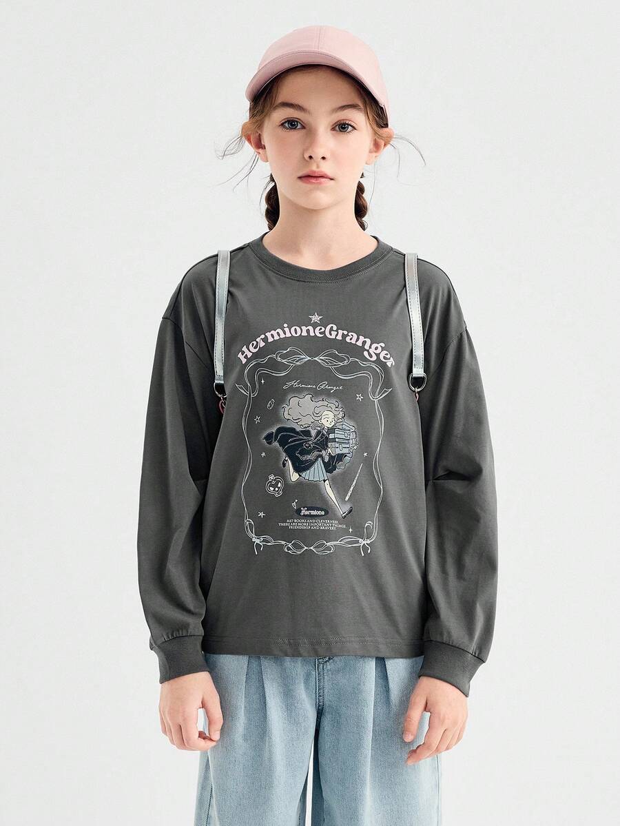 Balabala Girls'  Long - Sleeve T - Shirt Comfortable Cotton Blend T-Shirt - Gray Tone - View 1