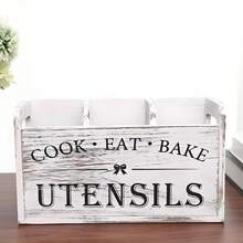 Scatola di stoccaggio in legno con scomparti, vassoio organizzatore rimovibile per utensili da cucina, coltelli, forchette, cucchiai, bacchette - Multicolore - Visualizzare 9