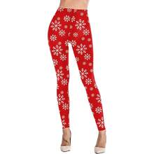 Women's Brushed Christmas Halloween Ankle Length Seasonal Printed Leggings S-3XL - C-紅色雪花2 - 查看 2