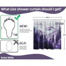 Extra Wide Shower Curtain For Clawfoot Tub, 108x72 Inch, Purple Forest Nature Mountain Pattern Bathroom Decor, Waterproof Cloth Fabric With Hooks{"Color_name":"Purple","Size_name":"108\"Wx72\"L(Packof1)"} - 多色24 - 查看 5