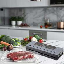 Máquina de sellador de vacío automático con 10 bolsas, preservación de alimentos compactos multifuncionales, material ABS, 110V/220V, enchufe de EE. UU., No se requiere batería, para el mantenimiento de la frescura - Gris Oscuro - Ver 2