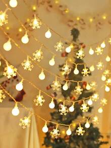 1pc 1.5/3/6m Snowflake&White Ball Christmas Decoration LED Light String, Christmas Indoor Decoration Snowflake Light String, Christmas Tree Decoration Light, Winter House Room Wall Decor Light String, Home Bedroom Decor Snowflake String Lights