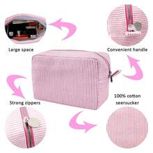 GFU Cosmetic Bag For Women, Large Makeup Bag, Travel Toiletry Stripe Cosmetic Bag, Seersucker Women Aesthetic Organizer Storage Pouch, Girls Handbags Purses (Pink){"Color_name":"Pink"} - 粉紅色的 - 查看 4