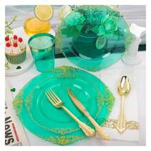 Clear Green Plastic Plates Disposable - 350pc Party Set For 50 Guests - As Picture/X - View 6