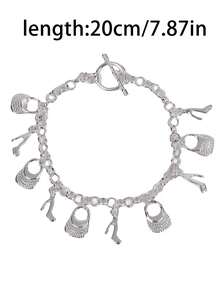 1pc Fashion High Heels Bag Pendant Bracelet Personalized Style Metal Silver Women's Pendant Bracelet Is Suitable For Party And Party Daily Wear And Gifts