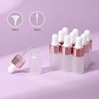 10 个 3ml 白色橡胶盖 + 玫瑰金环磨砂玻璃空瓶，带 10 个漏斗和 10 个滴管 - 优质可再填充容器，用于精油、香水、精华液（优雅设计、防漏、可重复使用）