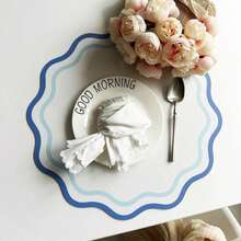 Manteles Individuales de piel sintética con forma de flor estampada, tapete de mesa aislado para cocina, mesa de comedor, tapete de placa impermeable a rayas, 1/4/6 Uds. - FPP púrpura - Ver 12