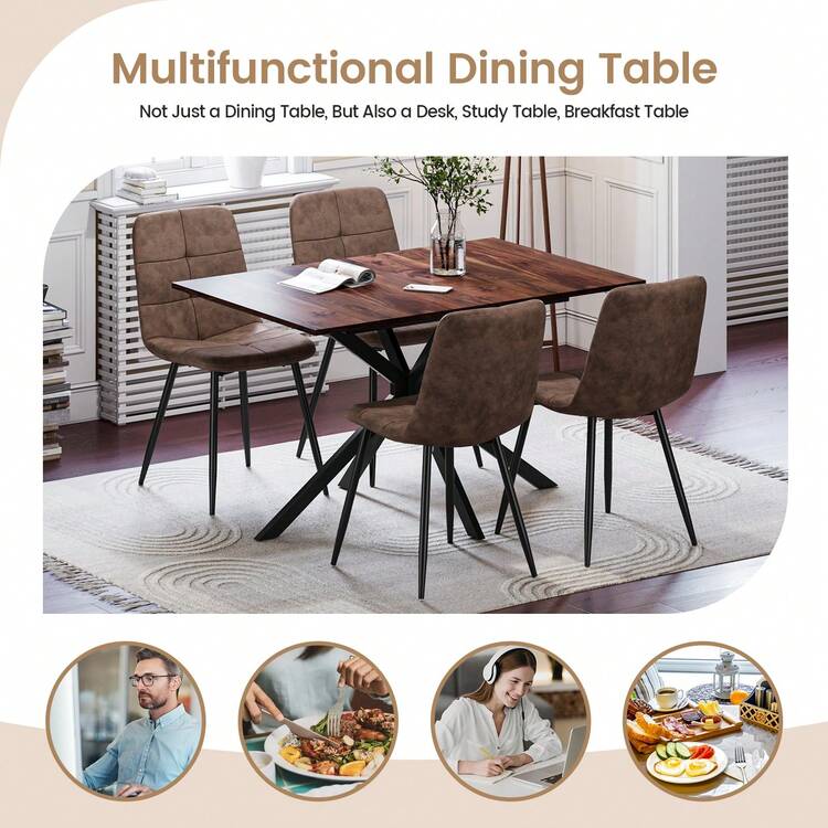 Jooli H Extendable Dining Table And Chairs Set Of 6, Easy Clean Rectangular Dining Table With Padded Chairs Durable Dining Furniture Set Suitable For Dining Room And Kitchen, Wood Grain Table With PU Grey Chairs - Wood Grain Table + PU Grey Chairs - View 8