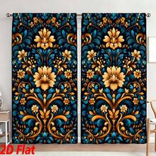 Blue Yellow Floral Pattern Curtain 2 Pc Sheet Rod Bag Flower Set Kitchen Cafe Bedroom Curtain Bathroom Home Decoration - Multicolor - View 7