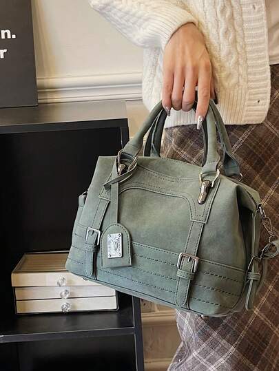 New Vintage Casual Women Handbag Boston Bag For Work Commute, With Shoulder Strap