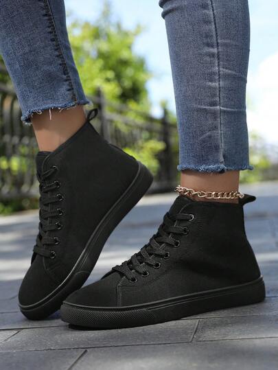 Women's High-Top Sneakers, Classic High-Top Canvas Shoes, Lace-Up Women's Fashion Sneakers