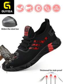 GUYISA Zapatos de seguridad para mujeres con puntera de acero, a prueba de golpes y pinchazos, suaves, transpirables y resistentes al desgaste, de corte bajo, color negro, para uso en exteriores, fábricas, talleres y obras de construcción. (El tamaño del zapato es un poco grande. Por favor, pida un tamaño talla grande pequeño). (Este par de zapatos tiene una suela de goma y no es un zapato antideslizante profesional para cocinas. Si necesita zapatos antideslizantes profesionales, puede hacer clic para ingresar a nuestra tienda y realizar la compra.)