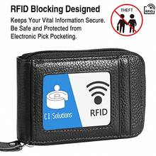 Credit Card Wallet With Zipper, Leather Anti-Theft Men And Women Credit Card Holder