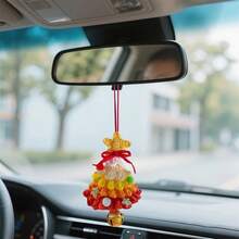 Car Rearview Mirror Charms Cute Crochet Christmas Tree Hanging Decorations Small Ornaments - Yellow - View 5