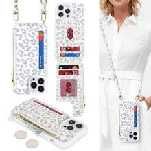 For IPhone 13 Pro Max Wallet Case With Card Holder For Women,For IPhone 12 Pro Max Case With Strap,Crossbody And Wristlet Zipper Pocket Phone Cover-Leopard White{"Color_name":"L5-LeopardWhite"} - 多色3 - 查看 1