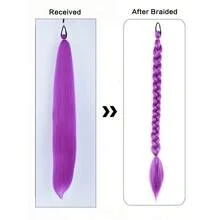 26-Inch Synthetic Wig Purple Ponytail Extension With Elastic Tie Straight Sleek Wrap Around Braid Ponytail Heat-Resistant Wig - Multicolor - View 4