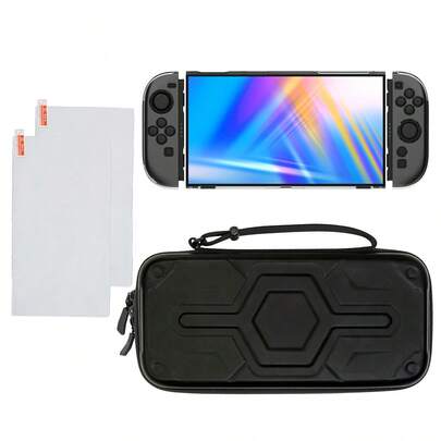 1 طقم لجهاز نينتندو سويتش 2: 1 حقيبة تخزين ميكانيكية + 2 غطاء قشرة تحكم كمبيوتر منفصلة + 1 حالة إطار وسطي كمبيوتر واقية + 2 واقي شاشة زجاج مقسى، مقاوم للماء والخدش والصدمات والغبار، حماية شاملة لجهاز الألعاب، تجربة ألعاب محسنة