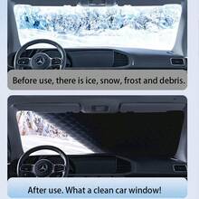 100英寸*57.5英寸牛津布汽车挡风玻璃雪罩 - 耐用牛津布面料，安装简便，防霜防晒，可覆盖侧窗，高强度磁性闭合，冬季汽车配件，汽车冬季罩 | 磁性闭合 | 贴合式车罩，汽车车窗罩