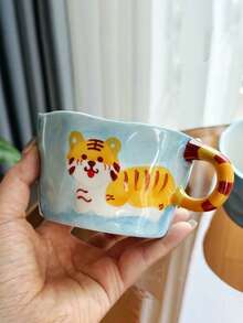 1 pièce Tasse à café en céramique peinte à la main avec motif de chat mignon de dessin animé, sous-glaçure colorée, tasse à thé de l'après-midi, tasse de couple créative de haute valeur - tasse - Voir 5