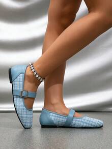 Sapatilhas Clássicas Xadrez Mary Jane para Mulheres, Sapatilhas de Balé Suaves Adequadas para Todas as Estações