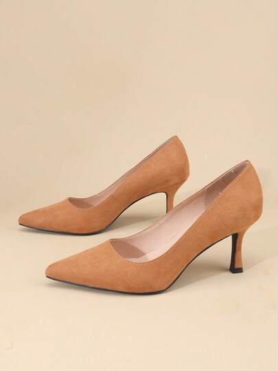 Women's Elegant Brown Pointed Toe Slip-On High Heel Pumps, Versatile For Daily, Work, And All Season Wear