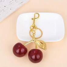 1pcs Chic Cherry Keychain With Sparkling Resin Pendant - Alloy Customizable C-Hook Closure For Women's Wallets & Bags Ideal Gift For Family Friends And Couples Valentine's Day Gift Valentines