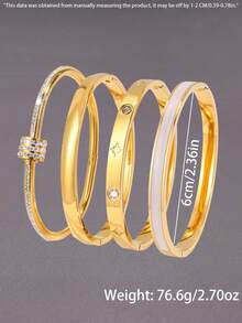 4件套简约小巧的不锈钢油滴手链，适合女性日常或特殊场合佩戴，时尚百搭，休闲、派对、情人节礼物皆宜。 - 金黃色 - 查看 4