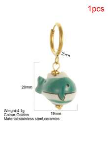 1pc Y2K Stainless Steel Multi-Color Hand-Painted Ceramic Small Fish Pendant Earrings, Suitable For Thanksgiving, Christmas, Autumn/Winter Daily Wear