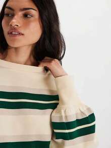 Striped Casual Sweatshirt - Light Yellow - View 4