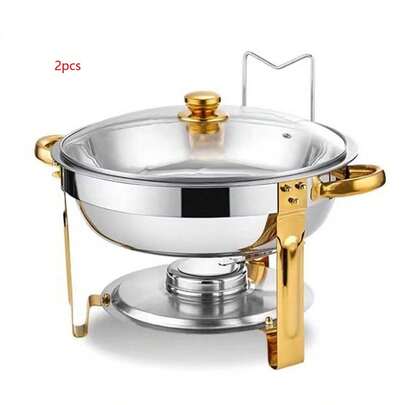 2pcs 4.5L Round Catering Food Warmers Stainless Steel Chafing Dish Buffet Set