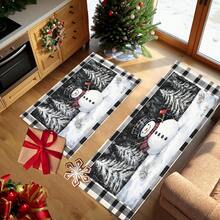 1 pièce Paillasson en TPR imitation laine avec imprimé sapin de Noël et bonhomme de neige, tapis de salle de bain, tapis de cuisine, tapis de buanderie, décoration de fête, décoration de maison, décoration de mariage, décoration de salle à manger