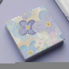 [Chic Makeup Mirror] Portable Double-Sided Compact Folding Makeup Mirror |     Chic Floral Oil Painting Design, Magnification, Travel, Women, Best Birthday & Graduation Gifts, Flat Mirror - Hoa lan tím - Xem 4