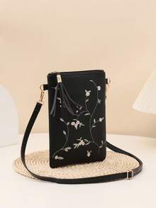 1 pezzo Set di borsa a tracolla e portafoglio da donna, nuova borsa a spalla da donna in pelle PU con decorazione ricamata a foglie e fiori, stile minimalista casual da college, pochette telefonica con nappine, leggera busta, portafoglio e borsa da donna, borsa a tracolla, regalo per lei, portafoglio mini, borsa rosa, regalo