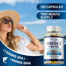 Cápsulas de aceite de pescado Omega 3 de 6330 mg, potencia triple: contienen EPA y DHA para favorecer la salud del corazón, el cerebro, los ojos y el sistema inmunitario (120 unidades) - 120 cápsulas - Ver 7
