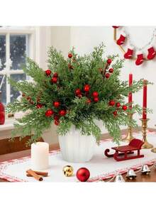 4/6/8 Peças Galhos de Pinheiro e Bagas de Azevinho Artificiais, Plantas Falsas, Adequadas para Decoração de Outono, Inverno, Natal, Presentes de Aniversário, Itens Essenciais para Feriados, Quarto, Sala, Decoração Doméstica, Decoração de Quarto de Natal, Presentes de Natal