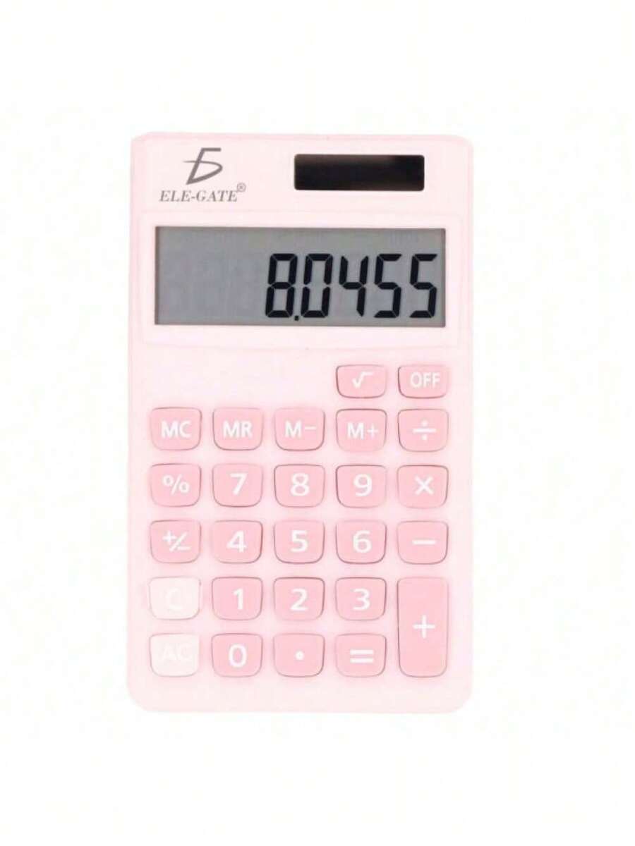 ELE-GATE Solar Calculator – Solar Powered For And Convenient Use - Pink - View 1