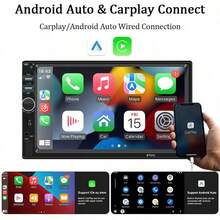 1 DIN Car Radio, 7-Inch Car Multimedia Player, Supports CarPlay, Android Auto, HD Touchscreen, Smartphone Connectivity, FM/AUX Input