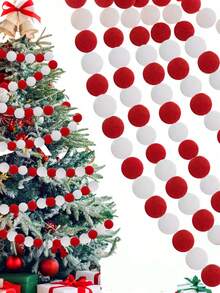 2pcs-Red & White Felt Ball Garland,Christmas Pom Pom Garland, 30 Colorful Pom Pom Garland Decoration, Boho Style For Wall Decoration, Thanksgiving Decoration Felt Ball Garland Red & White Felt Ball Garland Garland Hanging Supplies,Red White Pompom Bead Ornament String Banner Garland