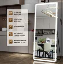 21"X64" LED Full Length Mirror Rounded Corner Floor Mirror With Dimming & 3 Color Lighting