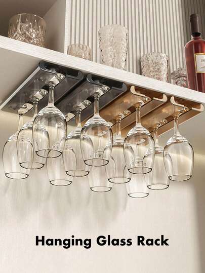 1 pieza/2 piezas Estante colgante para copas de vino, sin necesidad de perforar, bordes redondeados que no dañan los vasos, material ABS grueso, estilo minimalista ahorrador de espacio para el hogar y bar, se adapta a diámetros de cristalería de 3-8.5cm/1.18-3.35in