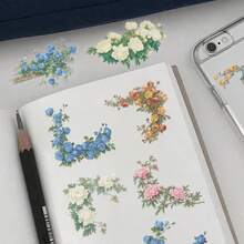 50片复古角花贴纸 DIY手机壳材料手册 水杯植物透明PET贴纸