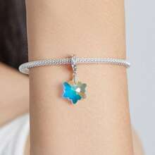 WOSTU 1 mặt dây chuyền hình trái tim bông tuyết thuộc dòng Icy bằng bạc Sterling 925, đính đá Zirconia xanh dương, thích hợp làm vòng tay tự làm cho nữ, quà tặng dự tiệc Giáng sinh. - Bạc - Xem 4